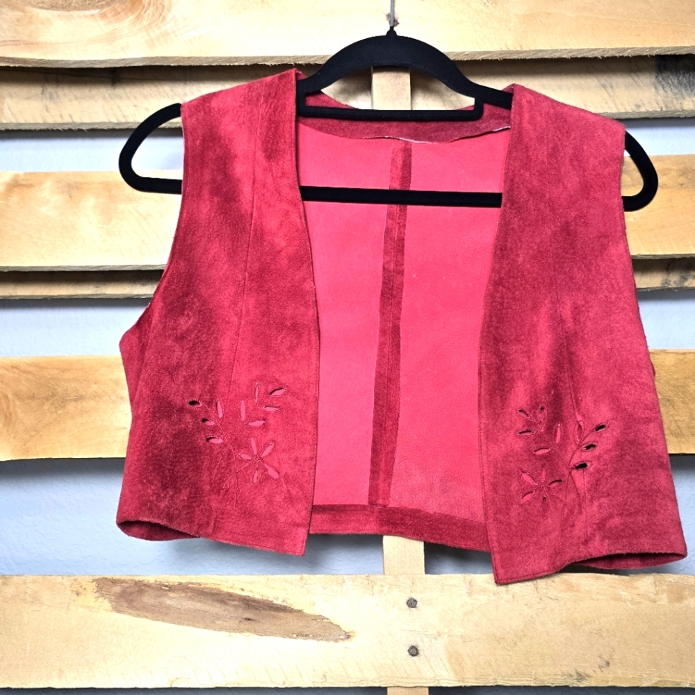 Echtes leder Suede leather vest Size:38 (Large)Color:Red